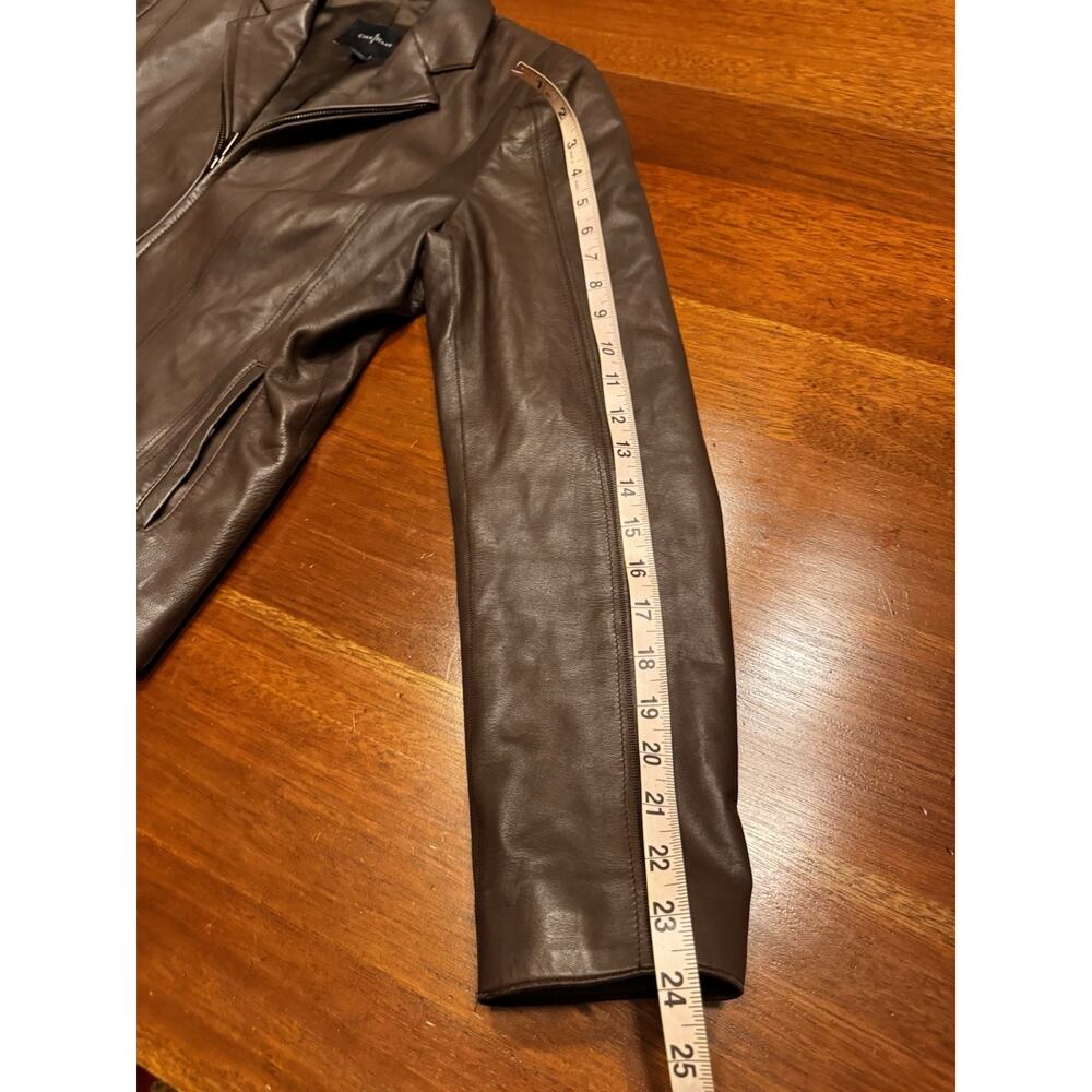Size 12 Cole Haan Lambskin Leather Jacket Fitted Brown Zipper - Picture 7 of 10